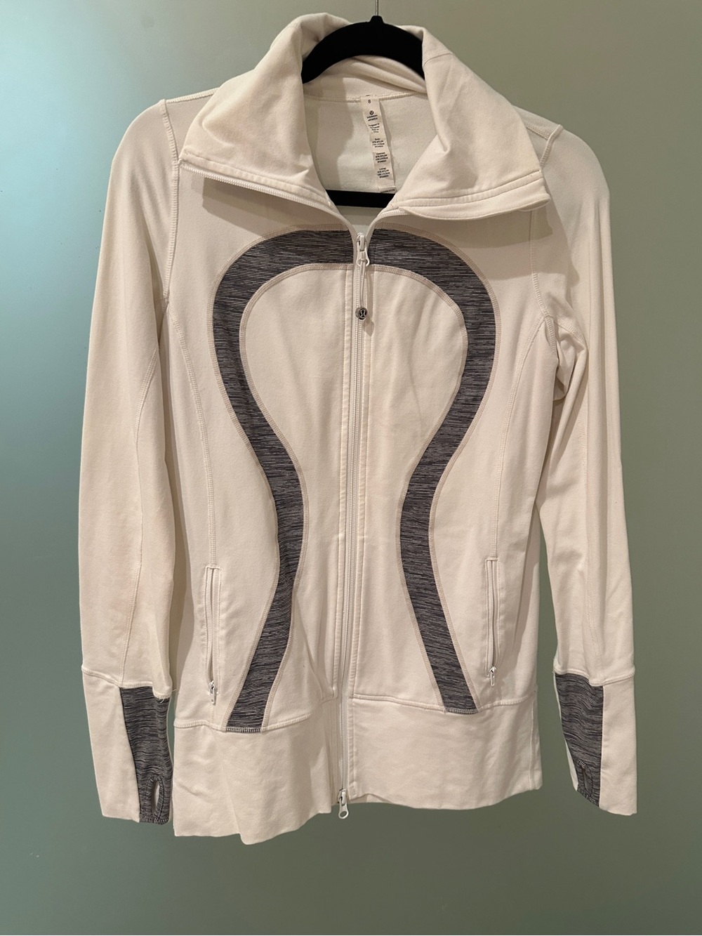 Lululemon Athletics White Zip-Up Bomber Jacket with Gray Accents